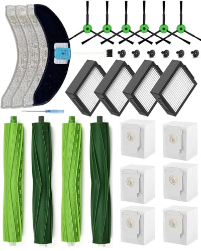 Yivy 26 Stück Zubehör Set für iRobot Roomba Combo j7+/j9+/10 Max Staubsauger, Ersatzteile Kit für Combo j7 Plus/j9 Plus Ersatzzubehör:4 Hauptbürste,6 Seitenbürsten,4 HEPA Filter,6 Staubsaugerbeutel von Yivy