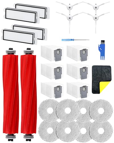 Yivy 27 Stück Ersatzteile Set für Roborock Q Revo Staubsauger,P10 Zubehör Kit Aufsatz: 8 Wischpads,6 Staubbeutel,4 Weiß Seitenbürsten,4 HEPA Filter,2 Gummibürste Hauptbürste, 1 Putztuch von Yivy