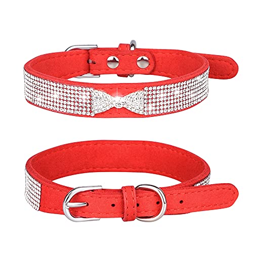 Yiwong Hundehalsband mit Strasssteinen, Halsband mit Strass Schleife für Hunde und Katzen, Halsband für Hunde und Katzen, aus Weichem Wildleder von Yiwong