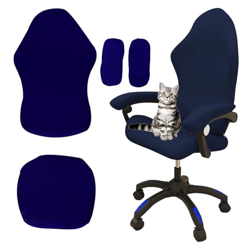 Yixinly Gaming Stuhl Bezug, 4 Stück Gaming Stuhl überzug Bürostuhl Bezug, Dehnbare Abnehmbar Waschbar GamingStuhlbezüge Anti-Rutsch für Computerstuhl Gaming-Stuhl Drehstuhl Sessel (Dunkelblau) von Yixinly