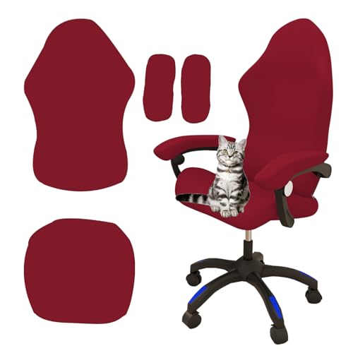 Yixinly Gaming Stuhl Bezug, 4 Stück Gaming Stuhl überzug Bürostuhl Bezug, Dehnbare Abnehmbar Waschbar GamingStuhlbezüge Anti-Rutsch für Computerstuhl Gaming-Stuhl Drehstuhl Sessel (Rot) von Yixinly
