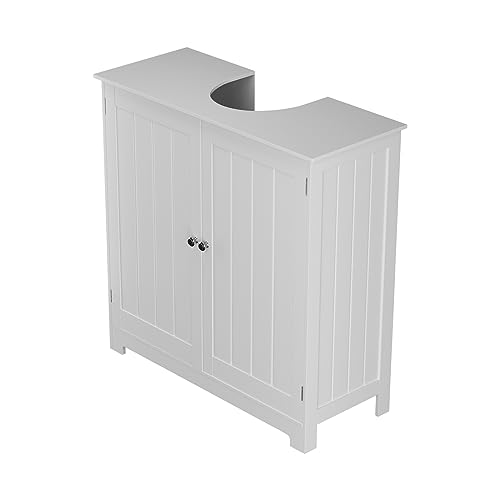 2-Stöckiges Waschbeckenunterschrank mit 2 Türen, Unterschrank Waschbecken, Badezimmerschrank, Badmöbel, Badezimmerschränke (MDF-Werkstoff, Größen: 57.8 × 30 × 60cm Weiß, Tragfähigkeit ca. 10 KG) von Yiyai