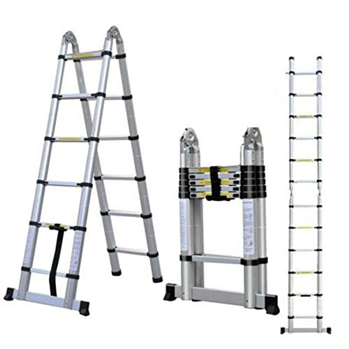 3.8 M Teleskopleiter Klappleiter ausziehbare Aluminium Leiter Aluleiter Mehrzweckleiter Teleskop Design bis 150 Kg Belastbar (3.8 M / 1.9+1.9M) von Yiyai