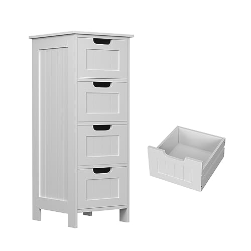 4-Stöckiges Badezimmerschrank, Beistellschrank mit 4 Schubladen, Badschrank Schmaler, Badmöbel, Unterschränke Beistellschrank, 30 × 30 × 82.4cm Weiß MDF-Werkstoff für Toilette/Badezimmer/Schlafzimmer 4-Stöckiges Badezimmerschrank, Beistellschrank mit 4 Schubladen, Badschrank Schmaler, Badmöbel, Unterschränke Beistellschrank, 30 × 30 × 82.4cm Weiß MDF-Werkstoff für Toilette/Badezimmer/Schlafzimmer von Yiyai