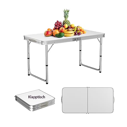 Alu Campingtisch, Klapptisch, Campingtisch Klappbar, Camping Tisch, Campingtisch Faltbar mit Tragegriff, Picknicktische Gartentische Partytische (120 x 60 x 70/62/55cm, 4.9 kg, 3 Höhenverstellbar) von Yiyai