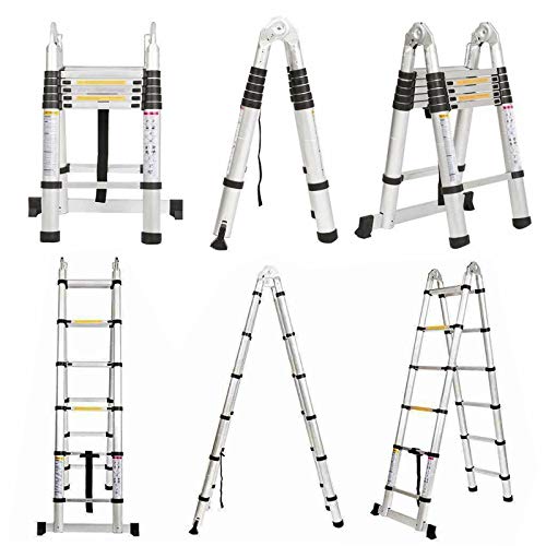 Alu Teleskopleiter 3,8M klappleiter 1,9M+1,9M A Rahmen Leiter mit Stützstange 12 sprossen Aluleiter Ausziehbar Schiebeleitern rutschfest EN131 Mehrzweckleiter belastbar bis 150 kg von Yiyai