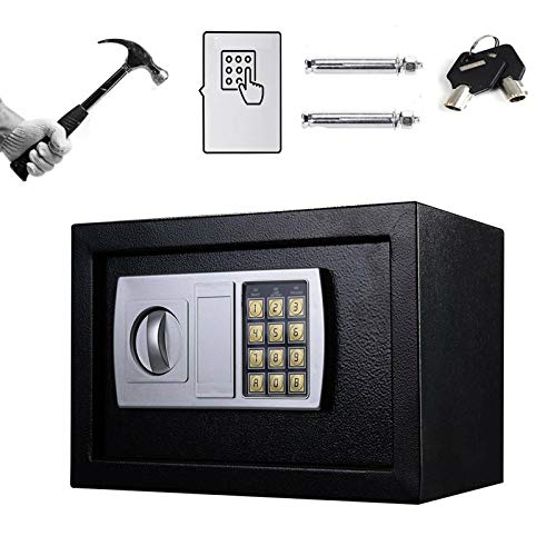 Elektronik Safe Tresor mit zahlenschloss und 2 Notschlüssel wasserdichte Sicherheitsbox Wandtresor Schwarz 31 x 20 x 20 cm von Yiyai