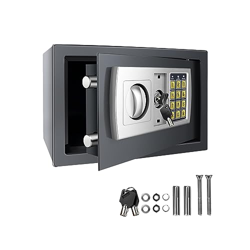 Elektronischer Safe Tresor Klein Minisafe Wandtresor mit Doppelbolzenverriegelung 2 Schlüssel, Stahltresor für Haus, Büro, Supermarktkasse, Hotel, Einkaufszentrum (Grau-8.5L, 31 x 19.5 x 19.5 cm) von Yiyai