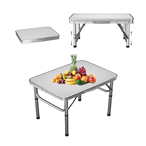 Klapptisch Größe: 60 x 45 x 26/56cm Weiß Aluminium Campingtisch Klappbar Camping Tisch Tragbar Balkontisch Gartentisch Partytisch Geeignet für Picknick Strand im Freien, 2 Höhenverstellbar von Yiyai