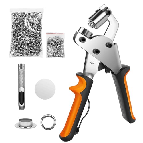 Ösenzange Set, Ösenzange Austauschbar Zangekopf Ösenpresse mit 500 Ösen (Ø 10mm), Magnetische Ösenpresse aus gehärtetem Stahl für PVC-Banner, Planen, Karton von Yiyai