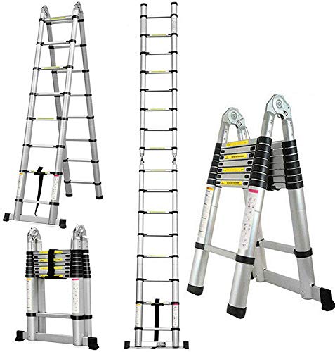 Teleskopleiter 5M Klappleiter Schiebeleitern & A Rahmen Mehrzweckleiter mit rutschfest Stützstange Teleskop Design bis 150 Kg Belastbar (5 M / 2.5M+2.5M) von Yiyai