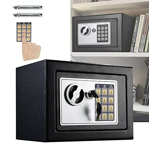 Tresor Safe Schlüsseltresor mit Schlüssel und Zahlenschloss - 31 x 20 x 20 cm, Wasserdichte Elektronik Möbeltresor für Zuhause Büro Hotel - Schwarz von Yiyai