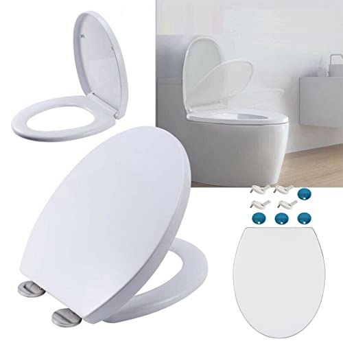 WC Sitz O-Form weiß. Toilettendeckel mit Absenkautomatik und Quick-Release Funktion | Antibakterielle Klobrille aus Duroplast und rostfreiem Edelstahl Toilettensitz von Yiyai