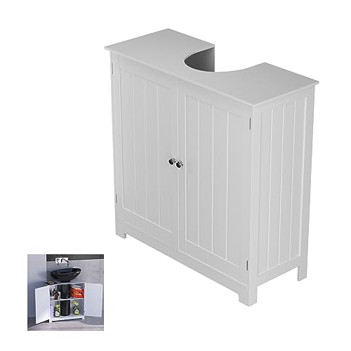 Waschbeckenunterschrank 2-Stöckiges mit 2 Türen, Badezimmerschrank, Unterschrank Waschbecken, Badmöbel, Badezimmerschränke (Größen: 57.8 × 30 × 60cm Weiß, MDF-Werkstoff, Tragfähigkeit ca. 10 KG) von Yiyai