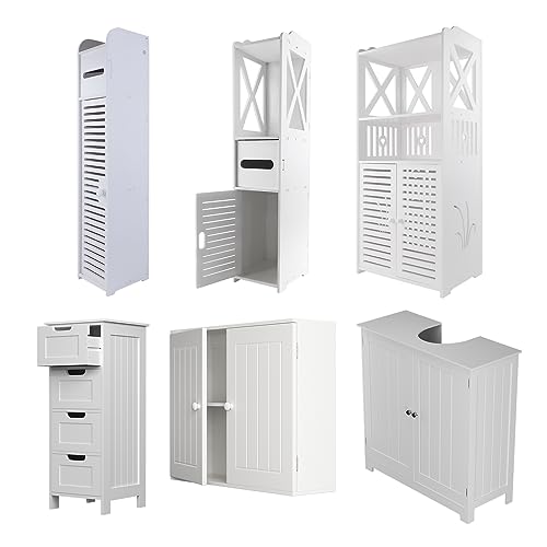 Weiß Badezimmerschrank, Badezimmerregal, Toilettenschrank, Wandschrank, Waschbeckenunterschrank, Kommode, PVC/MDF, Großer Stauraum, Mehrere Größenoptionen, Ideal für Bäder/Schlafzimmer/Toiletten von Yiyai