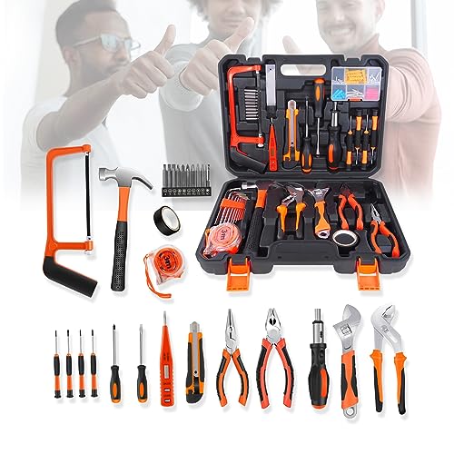 Werkzeugkoffer Gefüllt 102 Teile - Familie Universal Werkzeug Set - Utility Handwerkzeug-Set, mit Schraubendreher, Schraubenschlüssel und Hammer aus Kohlestahl usw. Tragbar & Langlebig Werkzeugkasten von Yiyai