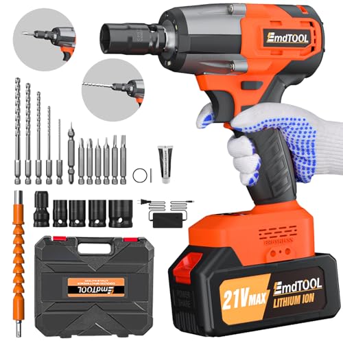Yiyai 1/2 Zoll Akku Schlagschrauber Bürstenloser, 3 in 1 Elektrischer Schraubenschlüssel, 550NM & 3400RPM mit 16 Zubehör Elektro-Schlagschrauber mit Trigger Led Licht, Geeignet für Auto, DIY und Haus Yiyai 1/2 Zoll Akku Schlagschrauber Bürstenloser, 3 in 1 Elektrischer Schraubenschlüssel, 550NM & 3400RPM mit 16 Zubehör Elektro-Schlagschrauber mit Trigger Led Licht, Geeignet für Auto, DIY und Haus von Yiyai