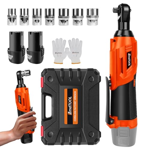 Yiyai 12V Akku Ratschenschlüsse 3/8 Zoll, 40Nm Elektrischer Ratschenschlüssel 2 x 1500mAh Akku, 7 Steckdosen und LED-Licht, Kabelloser Ratschenschlüssel für Reifen, Rohrleitungswartung - Orange von Yiyai