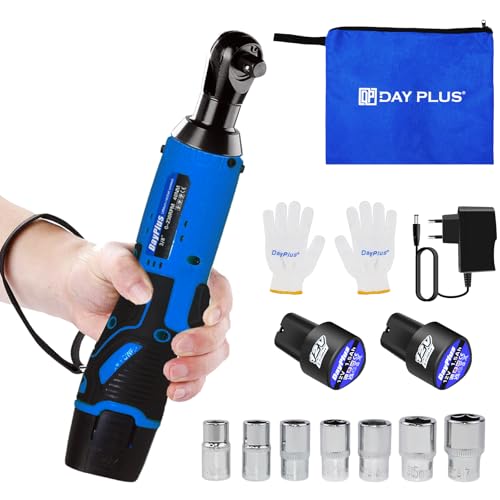 Yiyai 12V Akku Ratschenschlüsse 3/8 Zoll, 40Nm Elektrischer Ratschenschlüssel 2 x 1500mAh Akku, 7 Steckdosen und LED-Licht, Kabelloser Ratschenschlüssel für Reifen, Rohrleitungswartung von Yiyai