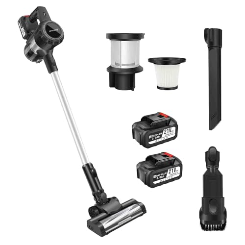 Yiyai Akku Staubsauger, 15000Pa/140W/60Mins Staubsauger Kabellos mit LED Light, Staubsauger mit Automatikmodus & Anti-Verhedderung-Bürste für Teppich, Hartboden und Tierhaare von Yiyai