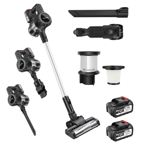 Yiyai Akku Staubsauger, 3 in 1 Staubsauger Kabellos bis zu 60Min. Laufzeit, Leicht Akkusauger mit LED Light & Anti-Tangle-Bürste, für Teppich, Hartboden und Tierhaare von Yiyai