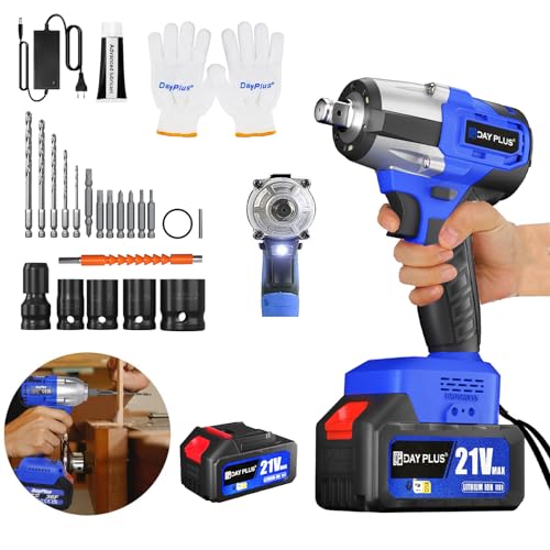 Bürstenloser Akku Schlagschrauber 1/2 Zoll mit Akku 2 x 6.0Ah 21V und Schnellladegerät - 450 Nm Drehmoment, 4-26 mm Gewindedurchmesser, inkl.Bohrer-Bits/Steckschlüssel-Set/Schraubendreherbitsd Bürstenloser Akku Schlagschrauber 1/2 Zoll mit Akku 2 x 6.0Ah 21V und Schnellladegerät - 450 Nm Drehmoment, 4-26 mm Gewindedurchmesser, inkl.Bohrer-Bits/Steckschlüssel-Set/Schraubendreherbitsd von Yiyai
