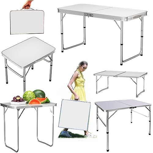 Yiyai Campingtisch Faltbar Höhenverstellbar 37cm/67cm, 90 x 60cm(B x T), Klapptisch Camping Tisch mit Aluminiumrahmen Campingtisch Klappbar Balkontisch für 4 Personen von Yiyai