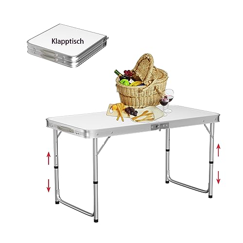 Yiyai Klapptisch Höhenverstellbar Campingtisch Klappbar Camping Tisch Campingmöbel Tragbarkeit Gartentisch Picknicktisch Balkontisch, mit Tragegriff, Alu Falttisch, für Camping Picknick Kochen Garten von Yiyai
