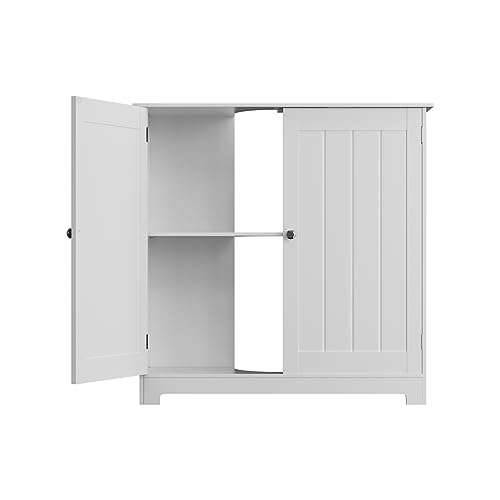 Yiyai Unterschrank Waschbecken Doppeltür Waschbeckenunterschrank 2-Stöckiges Badezimmerschrank Badmöbel (57.8 × 30 × 60cm, Tragfähigkeit ca. 10 KG, MDF-Werkstoff Waschtisch Badschrank Weiß) von Yiyai