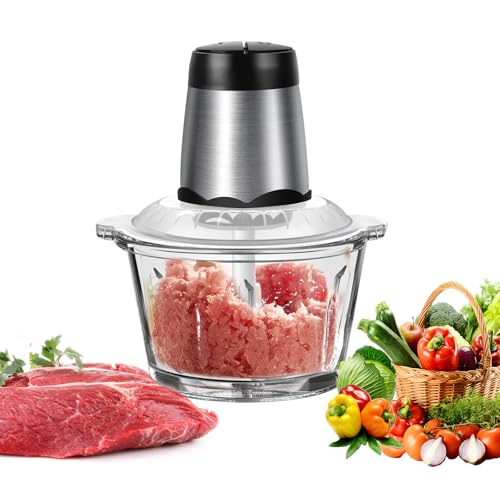 Zerkleinerer 300 Watt mit 2 L Glasbehälter, Elektrischer Multizerkleinerer, Leistungsstarker Universalzerkleinerer mit 4 Edelstahl Klingen 2 Geschwindigkeitsstufen Power Chopper von Yiyai