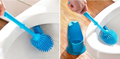 Yiyida New Silikon bürstenkopf WC-Bürste Set, 10 cm x 40 cm Badezimmer Toilettenbuerste und Halter Set ,Blau von Yiyida