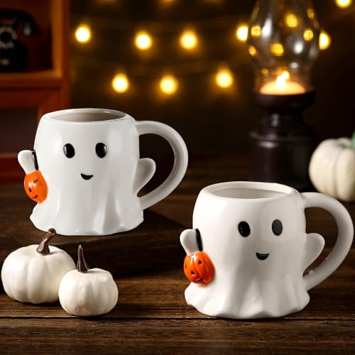 Yiyiring 2 Stück 340 ml Halloween-Geister-Tasse, Kaffee, Keramik, Boo Becher mit Kürbis, niedliche Geister-Tasse, Geistergesicht, Tasse mit Griff für Halloween-Party-Dekoration Yiyiring 2 Stück 340 ml Halloween-Geister-Tasse, Kaffee, Keramik, Boo Becher mit Kürbis, niedliche Geister-Tasse, Geistergesicht, Tasse mit Griff für Halloween-Party-Dekoration von Yiyiring