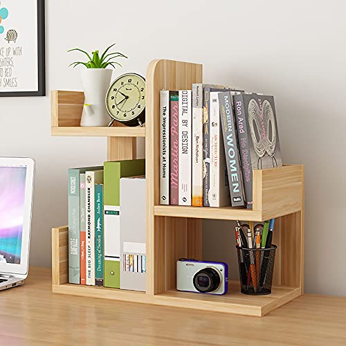 Tischtop Bücherregal,Einstellbar Tisch Lebensmittel Organizer Holz Stehen Bücherschrank Multifunktionale Aufbewahrungregal,Bücher Cds Magazine Offenen Buch-rack für Zuhause Büro -1d 40x17x41cm(16x7x16 von Yizc