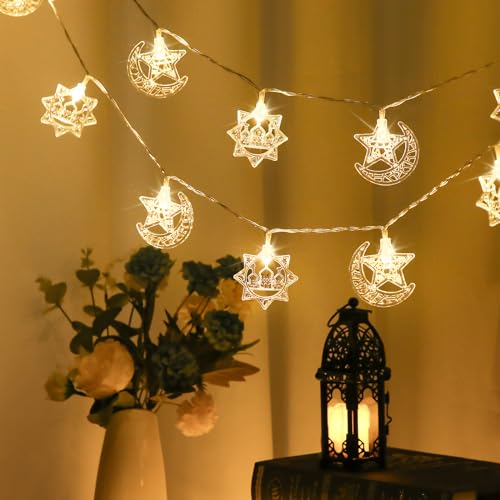 Yizhet 3m 20 led Ramadan Lichterkette, LED Ramadan Lichterketten Stern Mond für Eid Mubarak Batterie Ramadan Dekor Party Dekorationen Lichter Laterne für Zuhause Festival(Verschieden) von Yizhet