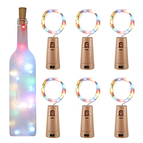 Yizhet Flaschenlichterkette Korken, 6xLED Flaschenlicht Batterie Lichterkette 2M 20LED Flaschenlicht Korken, Silberdraht Lichterkette mit Batterie für Party Hochzeit Weihnachten (Bunt) von Yizhet