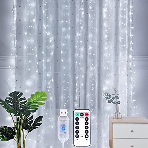 Yizhet USB Lichtervorhang 2x2m LED Lichterkette Vorhang Lichtervorhang Innen mit Fernbedienung Timer, 8 Modi IP65 Wasserdicht Deko für Weihnachten, Valentinstag, Schlafzimmer (200 LEDs, Kaltesweiß) von Yizhet