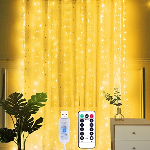 Yizhet USB Lichtervorhang 3x2m LED Lichterkette Vorhang LED Lichterkettenvorhang mit Fernbedienung, IP65 Wasserdicht Lichtervorhang Deko für Schlafzimmer, Valentinstag, Hochzeit, Ramadan (Warmweiß) von Yizhet