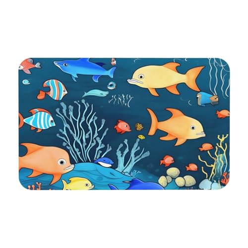 Yizhiyz Blue Underwater World of Fish Kieselgur Matte 50 x 80 cm, saugfähig, schnell trocknend, verschleißfest, geeignet für Bad und Küche. von Yizhiyz