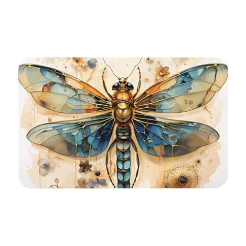 Yizhiyz Goldene zarte Libelle auf gelbem Hintergrund, Kieselgur Matte, 50 x 80 cm, saugfähig, schnell trocknend, verschleißfest, geeignet für Bad und Küche. von Yizhiyz