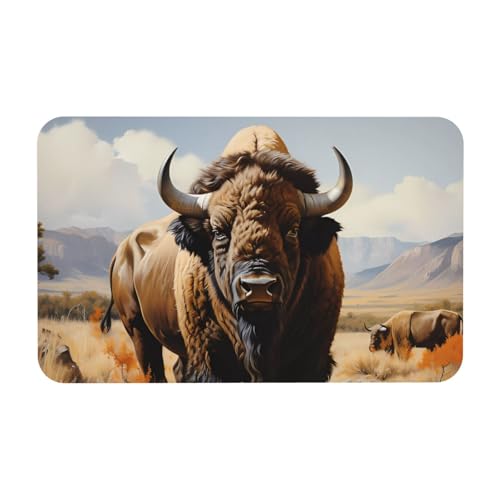 Yizhiyz North American Bison Herd Kieselgur Matte 50 x 80 cm, saugfähig, schnell trocknend, verschleißfest, geeignet für Bad und Küche. von Yizhiyz