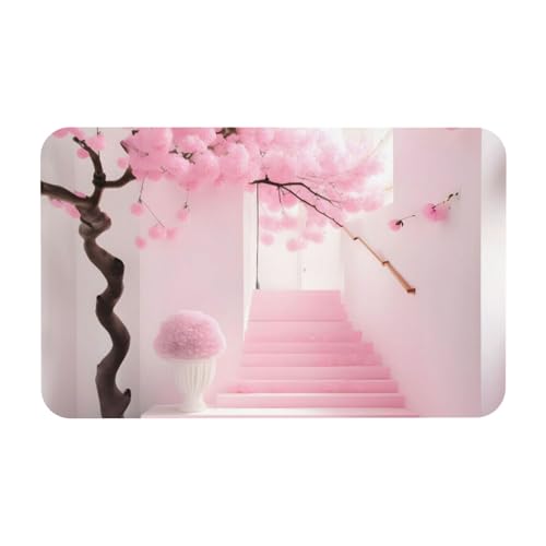 Yizhiyz Rosa Kirschblüten-Treppen-Diatomeenerde-Matte, 50 x 80 cm, saugfähig, schnell trocknend, verschleißfest, geeignet für Bad und Küche. von Yizhiyz