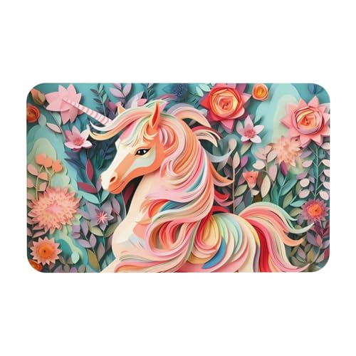 Yizhiyz Rosa Papierschnitt Einhorn Kieselgur Matte 50 x 80 cm, saugfähig, schnell trocknend, verschleißfest, geeignet für Bad und Küche. von Yizhiyz