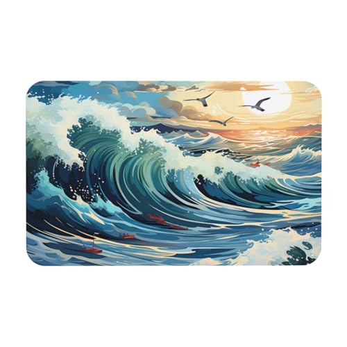 Yizhiyz Wave Segelboot Möwe Kieselgur Matte 50 x 80 cm, saugfähig, schnell trocknend, verschleißfest, geeignet für Bad und Küche von Yizhiyz