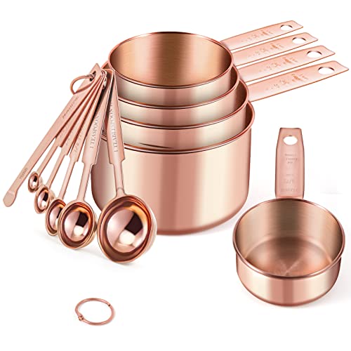 Messbecher und Löffel mit Meßlineal Edelstahl, with 2 D-Ringen and Messumrechnungstabelle, Yizish 12 Stück Messset Für Küche Kochen Backen Messung Roségold von Yizish