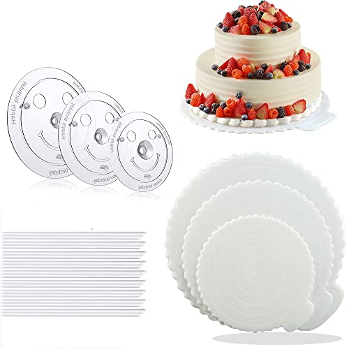 Tortenstützen Kuchentrennplatten mit Kuchendübeln Stangen, Wiederverwendbar Tortenplatten Cake Boards (6"/8"/10") Set, zum Stapeln von mehrstöckigen Kuchen, Tortendeko Geburtstag Hochzeit von Yizish