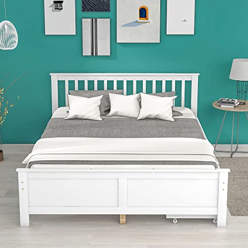 Yizom Doppelbett aus Holz, 140x200cm, Weiß, Modernes Bettgestell mit Schubladen, Massivholz-Kiefernrahmen, Lackierte Oberfläche Yizom Doppelbett aus Holz, 140x200cm, Weiß, Modernes Bettgestell mit Schubladen, Massivholz-Kiefernrahmen, Lackierte Oberfläche von Yizom