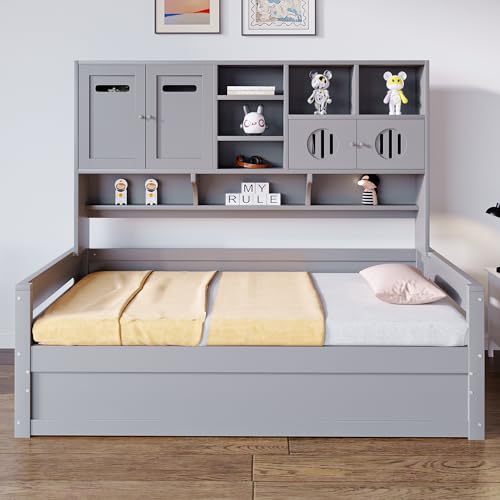 Yizom Holz-Schlafsofa 90 x 200 cm, multifunktionaler Stauraum, hydraulisches Bett, Einzelbett, Jugendbett, Bettgestell, grau (Matratze Nicht im Lieferumfang enthalten) von Yizom