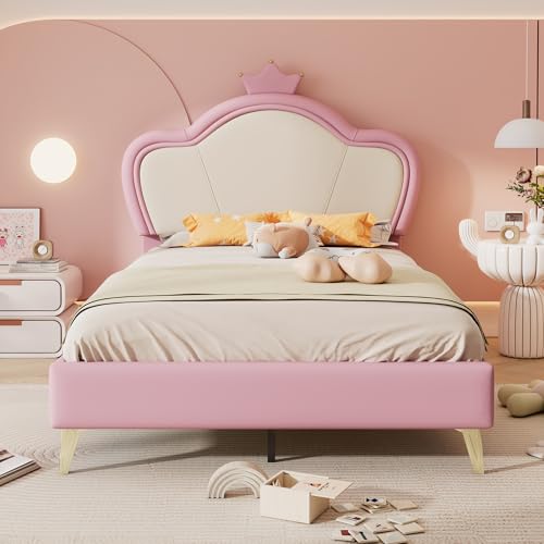 Yizom Prinzessin Polsterbett, 90x200cm, Rosa-Weiß, mit Kronenkopfteil, Metallbettfüße, Einzelbett mit Lattenrost, Modernes Design Yizom Prinzessin Polsterbett, 90x200cm, Rosa-Weiß, mit Kronenkopfteil, Metallbettfüße, Einzelbett mit Lattenrost, Modernes Design von Yizom