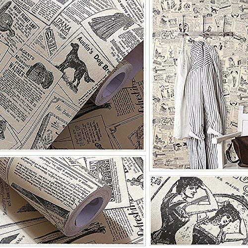Yizunnu 60 x 300 cm Vinyl Vintage Zeitung Tapete Aufkleber Selbstklebend Kontaktpapier Küche Funiture Bar Home Wall Decor von Yizunnu