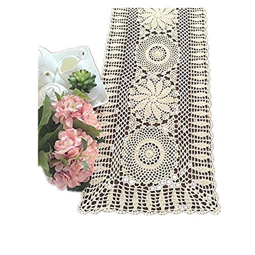 Yizunnu Handgefertigt Crochet Spitze Baumwolle Beige Tischläufer Hochzeit Zum Esstisch Runner, Baumwolle, Beige, 13.7"x33" von Yizunnu